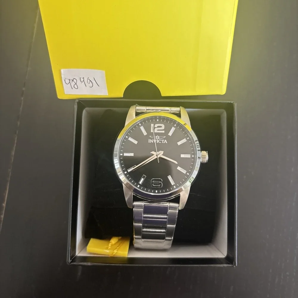 Invicta Men's Watch Celestial Black Dial Silver Stainless Steel Bracelet 48491